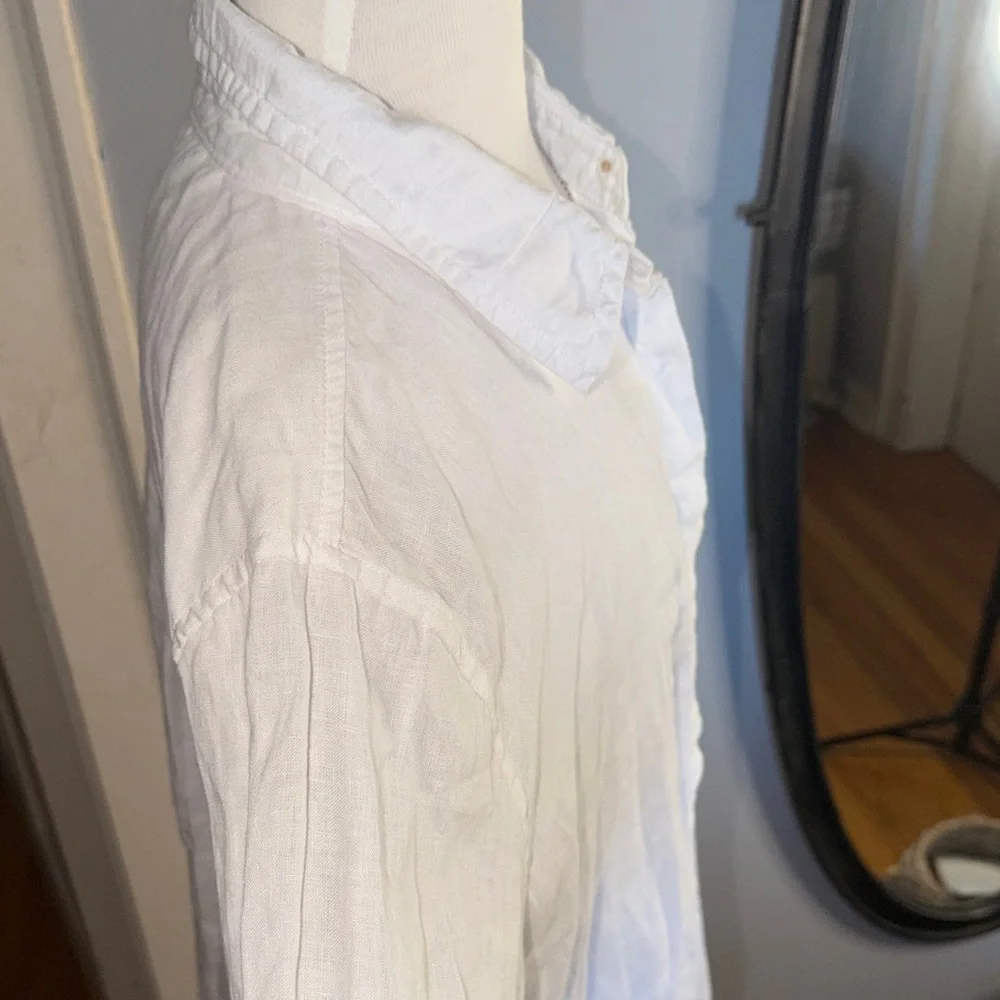 Tahari 100% Linen Classic White Button-Up Shirt - Picture 5 of 10